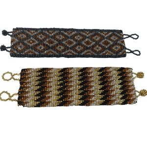 Handmade Beaded Cuff Bracelet Geometric Pattern Boho Statement 7"